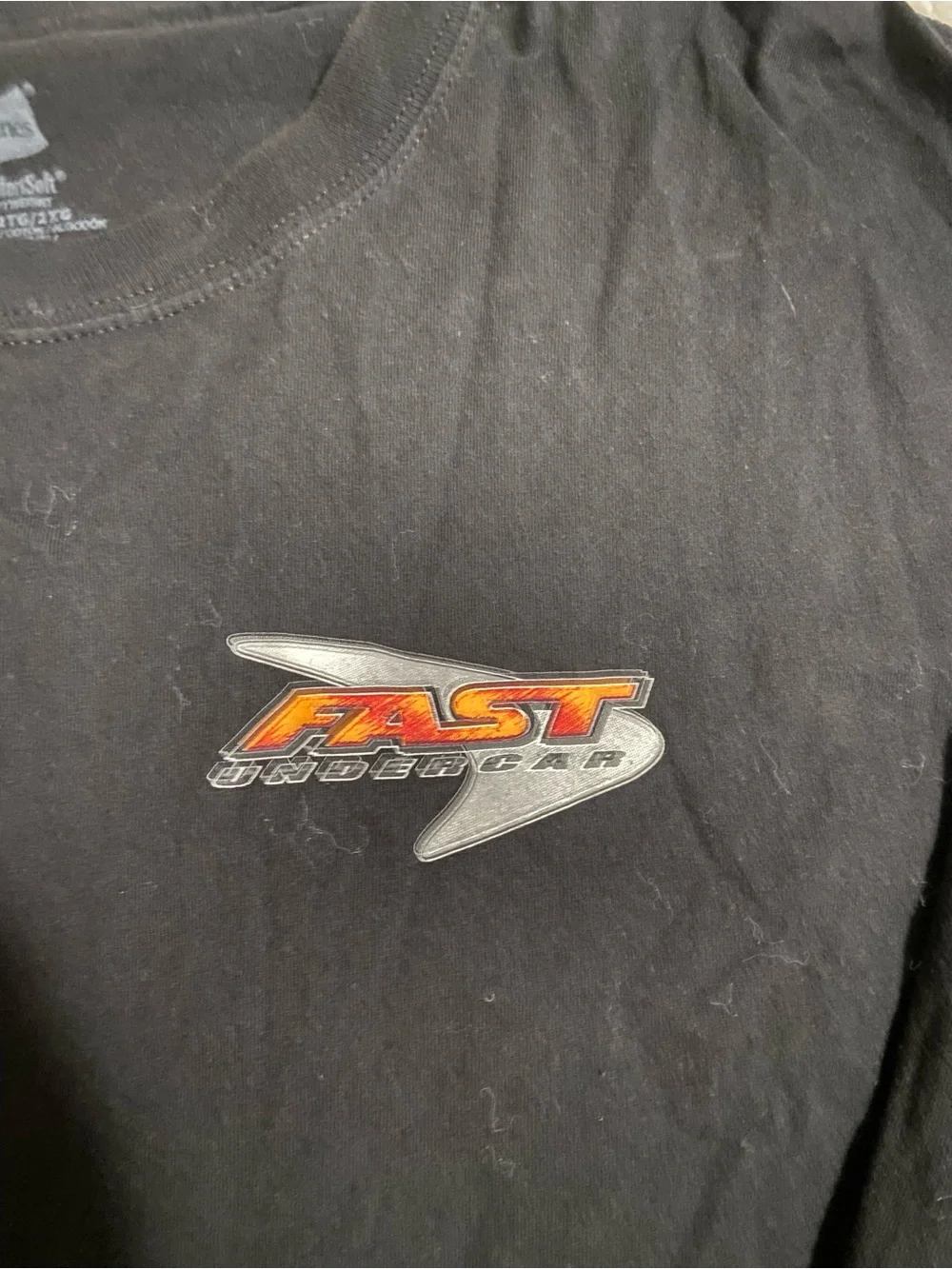 Hanes Black Long-Sleeve Tee with Small Orange Chest Graphic
